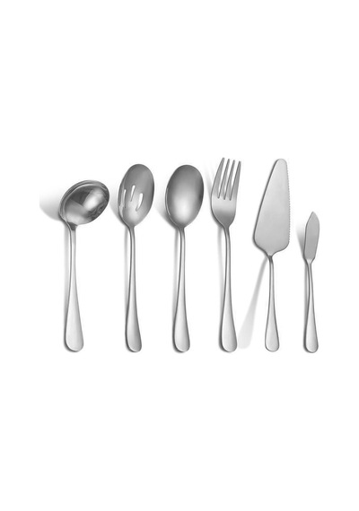 6 Parça Silver Sunum İçin Servis Kaşığı Kaşık Çatal Spatula Reçel Seti Cin613slv Açık Gri