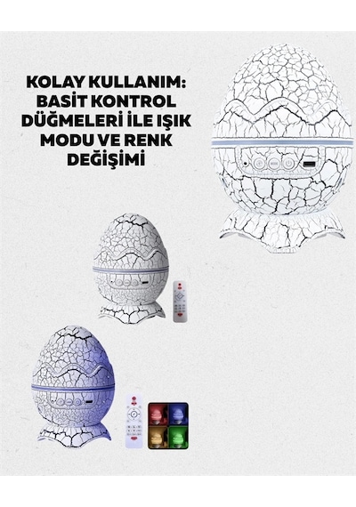 Dinozor Yumurtası Tasarımlı Projektörlü Gece Lambası Çok Renkli 80633591
