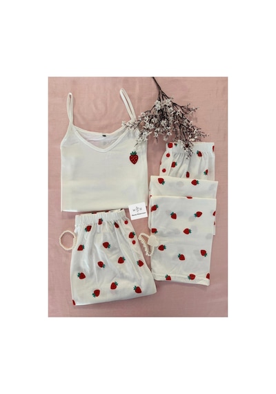 Mh Moony Homewears 3'lü Fragaria Çilek Yumuşacık Pijama Takımı Yeşil Ve Kırmızı Mh Moony Homewears 3'lü Fragaria Çilek Yumuşacık Pijama Takımı Yeşil Ve Kırmızı
