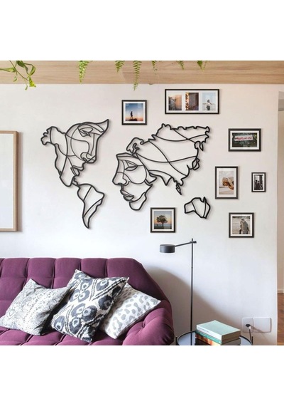 Ahşap Yüzler Modern Dünya Haritası Tablo