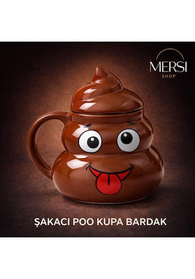 Şakacı Poo Emoji Kupa Bardak Kapaklı Komik Seramik Kahve Ve Çay Kupası Kahverengi