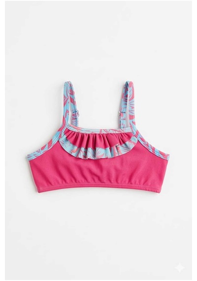 Beniizle Yaprak Desenli Kız Çocuk Bikini Takımı Nar Çiçeği