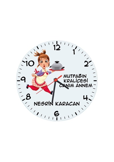 Anneye Hediye Mutfağın Kraliçesi Isimli Cam Duvar Saati