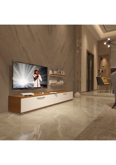 Decoraktiv Eko 4 Slm Std Tv Ünitesi Tv Sehpası - Ceviz Beyaz Ahşap - Beyaz