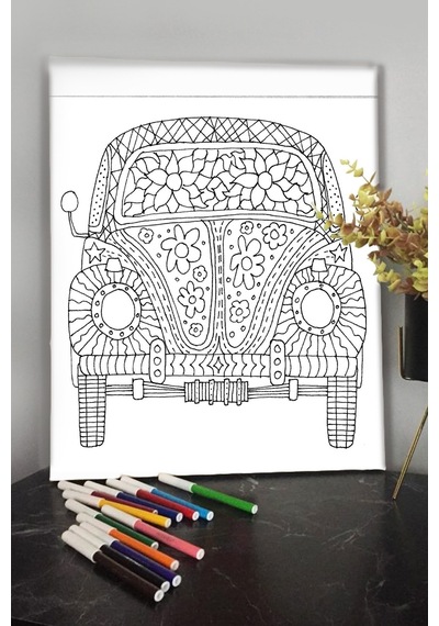Araba 2 40x30cm Çocuklar Için Özel Boyanabilir Tablo Tuval Mandala Kalem Hediyesi Yoktur.