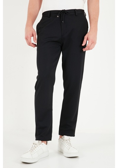 Buratti Regular Fit Düz Paça Bağlamalı Pantolon Erkek Pantolon 6843700 Siyah
