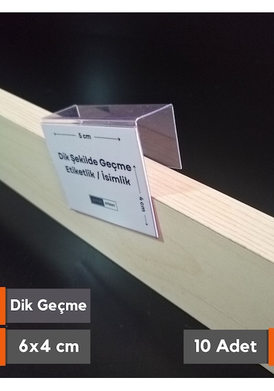 10 Adet Pvc Etiketlik Dik Geçme Ahşap Raf 6 x 4 CM İsimlik Etiket Cep