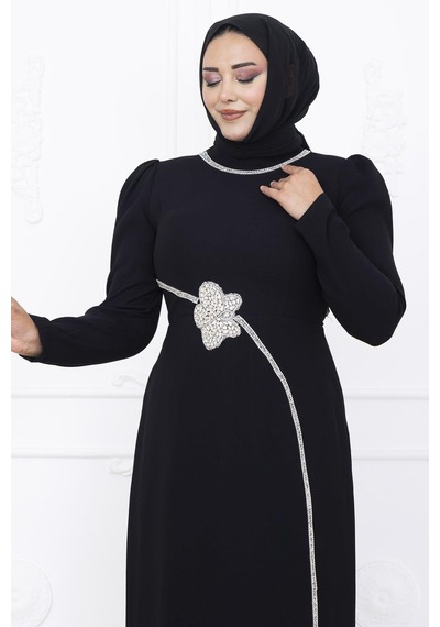 Amine Hüma Zühre Tesettür Abiye Siyah Siyah