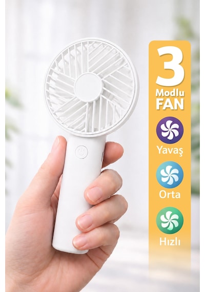 Standlı 3 Mod Şarjlı El Fanı 3 Kademe Seyahat Masaüstü Vantilatör Taşınabilir Mini Fan Beyaz F137
