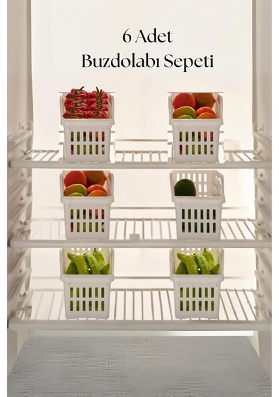 6'li Buzdolabı Organizeri Düzenleyici Çok Amaçlı Dolap Düzenleyici Beyaz 12x30x14 Cm Çok Renkli