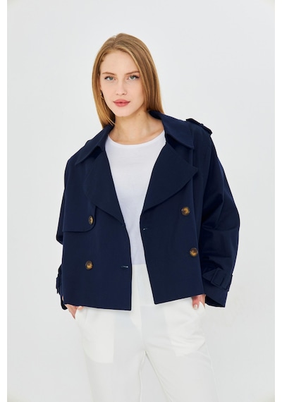 Pastelastore %100 Pamuk Gabardin Astarlı Oversize Geniş Kalıp Kadın Crop Kısa Trençkot 1122 Lacivert Pastelastore %100 Pamuk Gabardin Astarlı Oversize Geniş Kalıp Kadın Crop Kısa Trençkot 1122 Lacivert