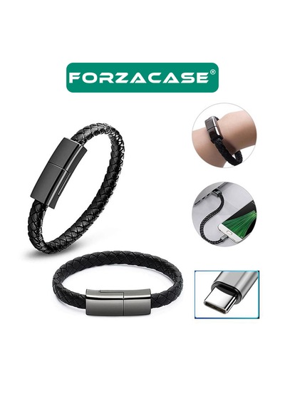 Forzacase İos Android Tablet Telefonlar İle Uyumlu Type-c To Usb Deri Bileklik Şarj Data Kablosu Pd 66w - Fc1249 Siyah