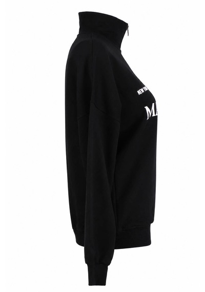 Trender Manhattan Baskı Yarım Fermuarlı Siyah Kadın Sweatshirt 27kdt1000023