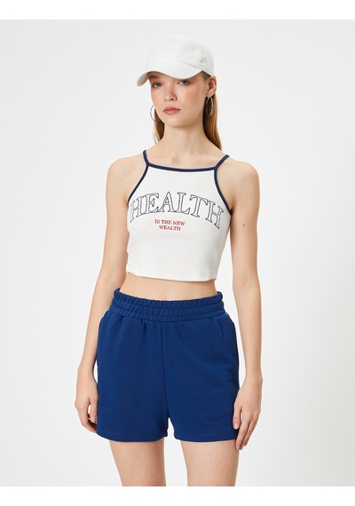 Koton Crop Spor Atlet Slogan Baskılı Halter Yaka Askılı Slim Fit Ekru 4sak30195nk Ekru