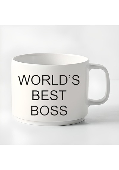 Double Türk Kahvesi Fincanı & Espresso Word's Best Boss Fincan Kupa 180 Ml Beyaz