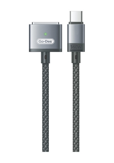 Go-Des GD-UC807 140W 2 M Apple Uyumlu MacBook Type-C Magsafe 3 Şarj Kablosu Gri