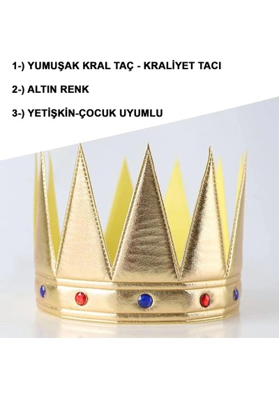 Altın Renk Eva Kral Kraliyet Tacı Yetişkin Çocuk Parti Ürünü Sahne Aksesuarı Eğlence Eşyası +3
