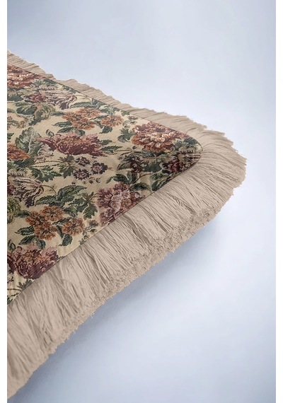Lüks Vintage Çiçekli Saçaklı Yastık Kılıfı - Klasik Nostaljik Bej Püsküllü Kırlent Kılıfı Metalik Toprak Kiremit Lüks Vintage Çiçekli Saçaklı Yastık Kılıfı - Klasik Nostaljik Bej Püsküllü Kırlent Kılıfı Metalik Toprak Kiremit