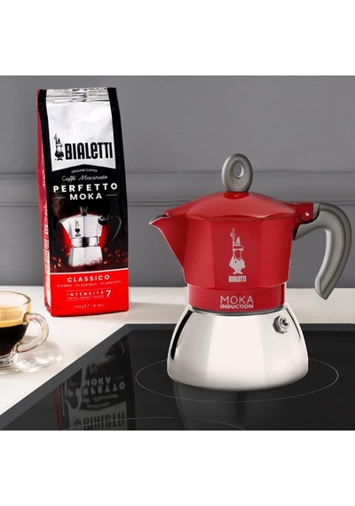 Moka İndüksiyon Kırmızı: 2 Cups Ocak Üstü Espresso Pişirici - 100ml - Alt Hazne: Dış Paslanmaz Çelik İç Alüminyum - Patentli Güvenlik Valfi - İndüksiyon Ocak Türleri İçin Uygundur Moka İndüksiyon Kırmızı: 2 Cups Ocak Üstü Espresso Pişirici - 100ml - Alt Hazne: Dış Paslanmaz Çelik İç Alüminyum - Patentli Güvenlik Valfi - İndüksiyon Ocak Türleri İçin Uygundur