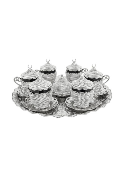 Türk Kahvesi Fincan Seti, Kristal Lokumluk, 6'li Espresso Fincan Ve Tabak Takımı Gümüş Siyah Genel