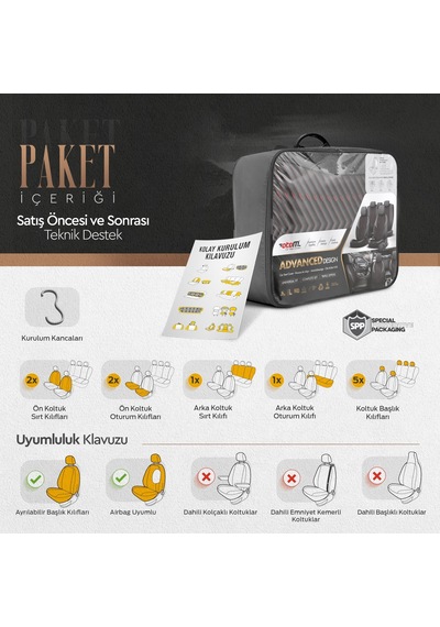 Advanced Design Özel Tasarım Premium Süet-Deri Ekstra Destekli Universal Oto Koltuk Kılıfı Tam Set