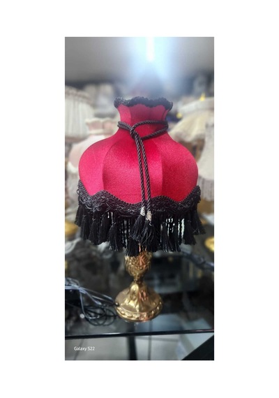 Klasik Abajur Bordo Başlık Siyah Saçak - Bronz Ayak 51cm.