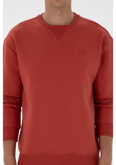 U.S. Polo Assn. Erkek Comfort Fit Bisiklet Yaka Şardonlu Gül Kurusu Basic Sweatshirt 50313757-VR026