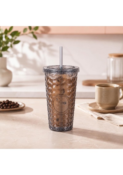 Pipetli Mika Bardak 500 Ml, Kapaklı Ve Pipetli İçecek Bardağı, Soğuk Kahve Meşrubat Smoothie Ve Günlük Kullanım İçin Pratik Plastik Bardak Siyah Çok Renkli