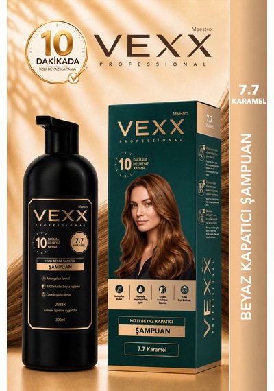 Vexx Professional Beyaz Kapatıcı Pratik Boya Şampuan Karamel 7.7 Amonyaksız Formül 300 Ml.
