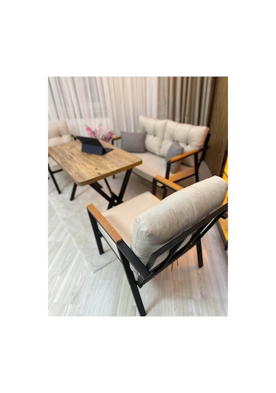 Houseart Balkon ,bahçe , Teras , Cafe ,salon , Metal Kanepe , Metal Kanepe Koltuk ,oturma Takımı 2-1-1 , Yemek Masası , Orta Masa Krem