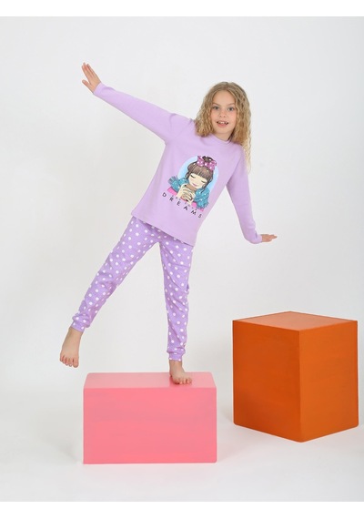 Kız Çocuk Uzun Kollu %100 Pamuklu Pijama Takımı Let Your Lila