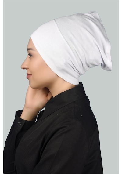Altobeh Hazır Pratik Geçmeli Uzun Boru Tesettür Bonesi Beyaz