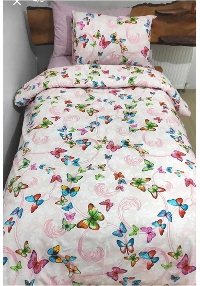 Lionas Tek Kişilik Yorgan Kılıfı 1 Adet Yastık Kılıfı Pembe Kelebek Pembe