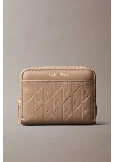Calvin Klein Emblem Aop Embossed Zıp Around Kadın Bej Cüzdan-12240 Bej