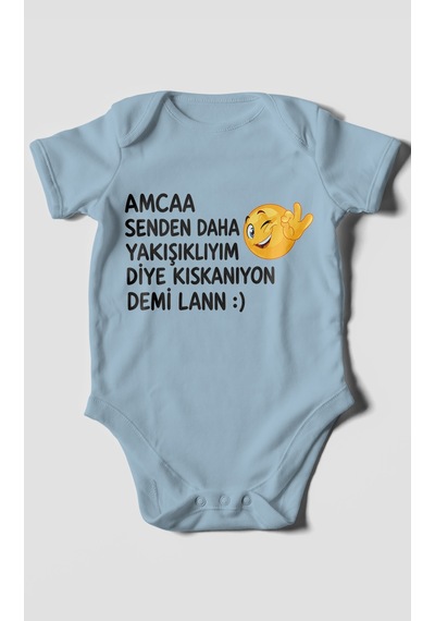 Morivokids Amaa Senden Daha Yazılı Kısa Kollu Bebek Body %100 Pamuk Bebe Mavisi