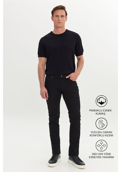 AC&Co / Altınyıldız Classics 360 Derece Her Yöne Esneyen Slim Fit Dar Kesim Diyagonal Desenli Erkek Pantolon Siyah