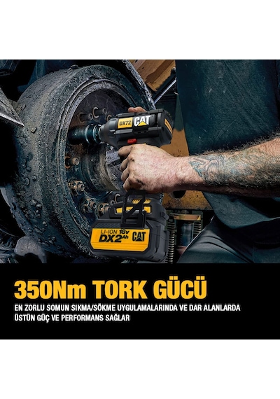 Cat DX72BC 18Volt/2.0Ah Li-ion Tek Akülü Şarjlı 350Nm Kömürsüz Profesyonel Somun Sıkma
