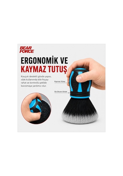 Robeve Bear Force Xl Ultra Yumuşak Oto Detay Fırçası Araç Iç Ve Dış Temizlik Fırçası Ergonomik Tutuş Çizmeden Temizlik Stand Dahil Jant, Havalandırma, Torpido Ve Detay Temizleme Fırçası