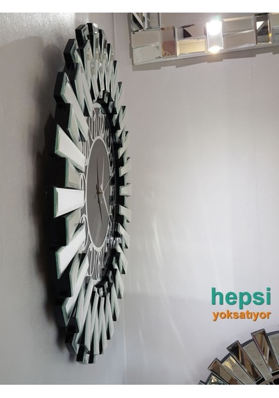 Güneş Silver Circle Black Gümüş Siyah 85 Cm Aynalı Duvar Saati
