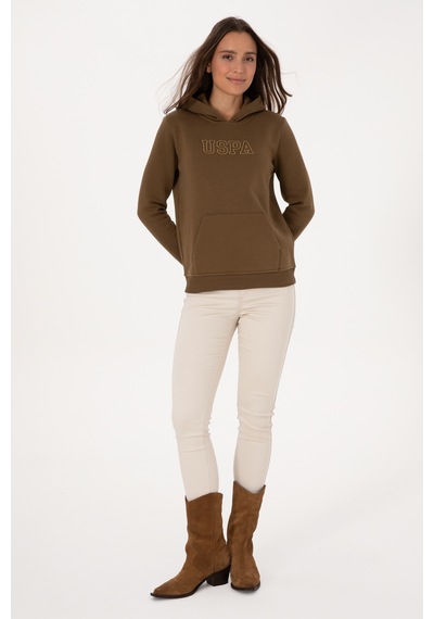 U.S. Polo Assn. Kadın Haki Şardonlu Kapüşonlu Basic Sweatshirt 50313566-VR027