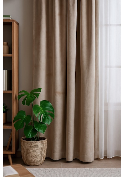 Süet Elit Kadife Dokulu Natural Fon Perde Salon Oturma Odası Yatak Odası Antre Bej