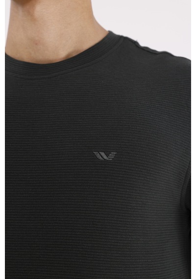 Rowinger Yatay Dokulu Ottoman Yüzey Tonal Logo Detaylı Bisiklet Yaka Standart Kalıp Sweatshirt Haki