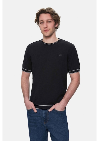 Ucla Fared Siyah Bisiklet Yaka Triko Nakışlı Standard Fit Erkek Tshirt SIYAH