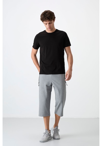 Tommy Life Gri Melanj Fermuar Cepli Standart Kalıp Klasik Paça Erkek Kapri - 83091 GRI MELANJ