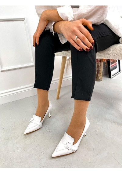 Ervanın Butiği Beyaz Cilt Kahlo Toka Detay Kadın Stiletto-3920
