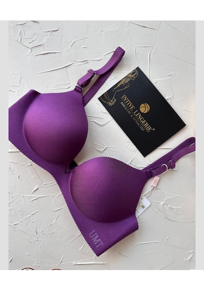 Angelina Push-up Balensiz Dikişsiz V Yaka İthal Kaliteli Düz Renk Mor
