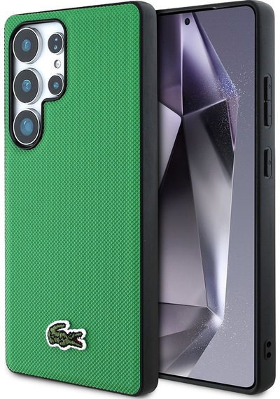 Galaxy Uyumlu S25 Ultra Kılıf Lacoste Lisanslı Pu Pike Desenli İkonik Timsah Dokuma Logolu Kapak Yeşil
