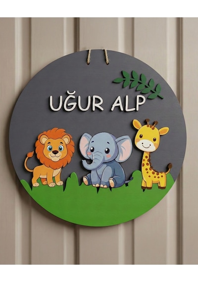 Safari Temalı Ahşap Kapı Süsü Çok Renkli