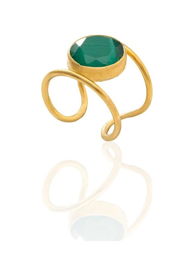 Kadir Jewellery 22 Ayar Altın Kaplama Kadın Zirkon Taşlı Yüzük Ördek Yeşil
