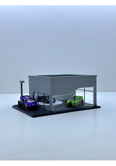 1/64 Ölçekli Gri Renk Showroom Tasarımlı Diorama Araç Sergileme Garajı 3d Baskı